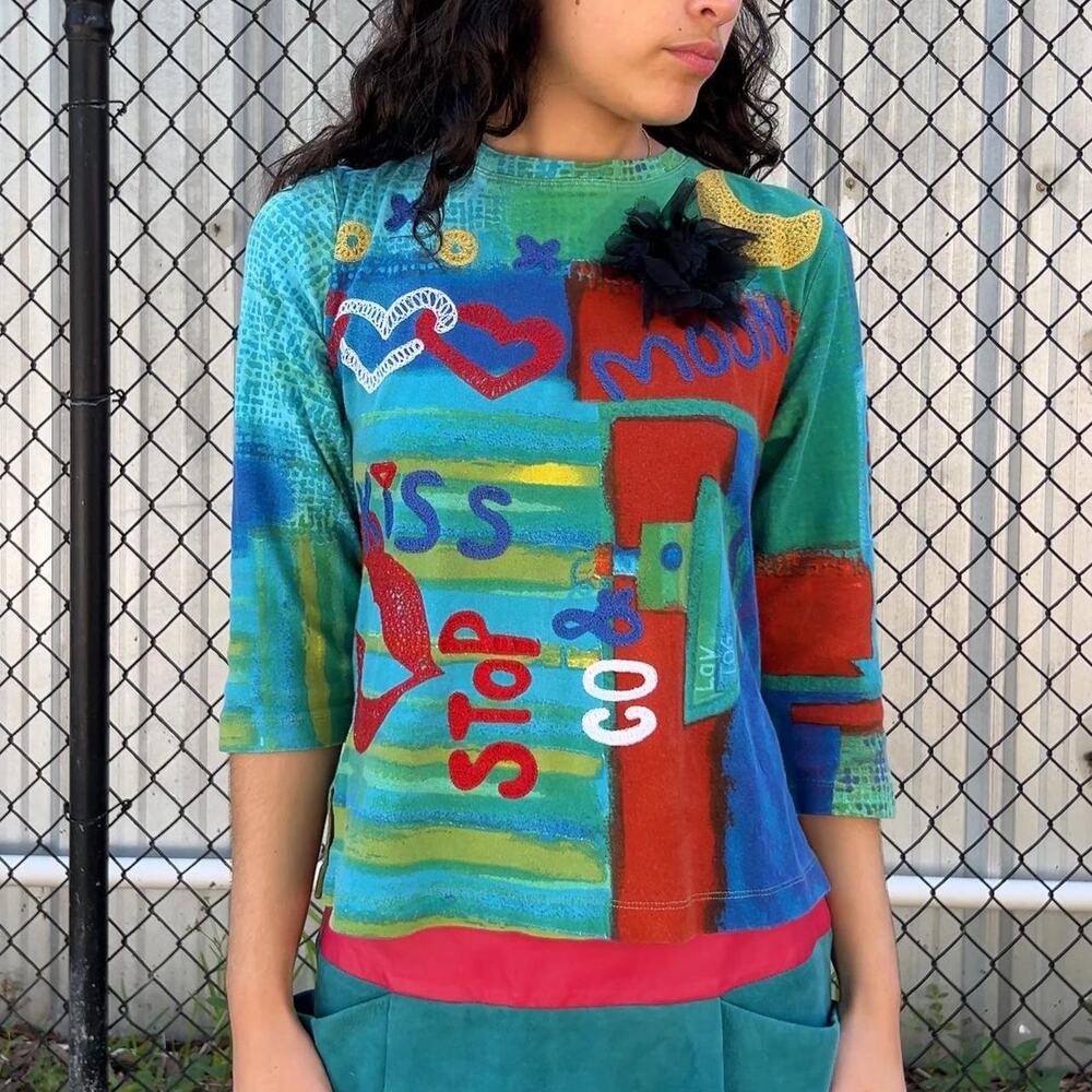 multicolored Chico's 3/4 sleeve top